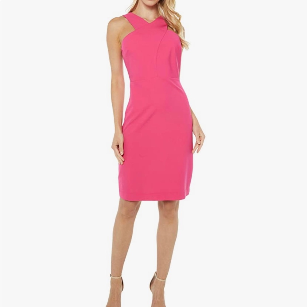 3/$30 NWT Sam Edelman Women's Sleeveless Criss Cross Neck Sheath Dress Hot Pink